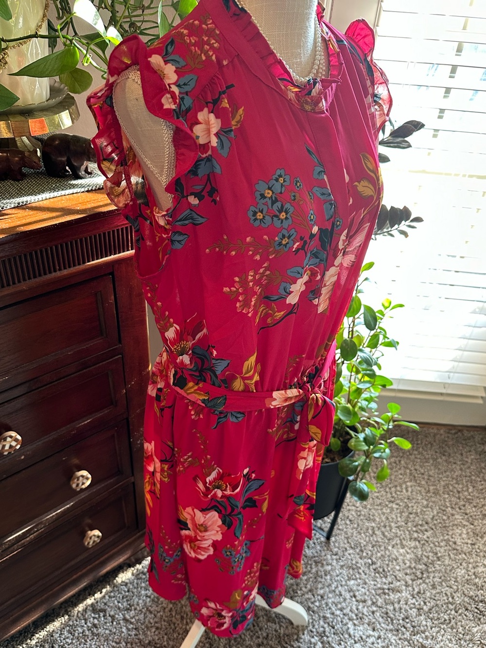 Philosophy Women's Floral Ruffle Tie-Waist Dress - Red